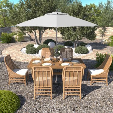 Pacific Trail 9' Patio Umbrella with Aluminum Pole Ribs Push Button Tilt Crank Lift with Sunbrella Fabric In Natural and Hammertone Grey