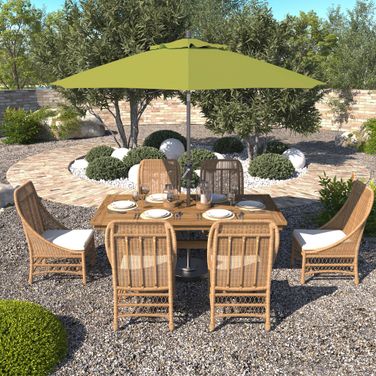 Pacific Trail 9' Patio Umbrella with Aluminum Pole Ribs Push Button Tilt Crank Lift with Sunbrella Fabric In Parrot and Hammertone Grey