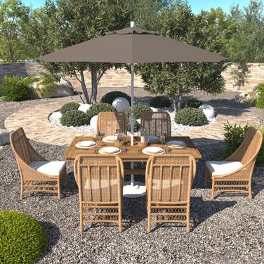 Pacific Trail 9' Patio Umbrella with Aluminum Pole Ribs Push Button Tilt Crank Lift with Sunbrella Fabric In Spectrum Dove and Matte White