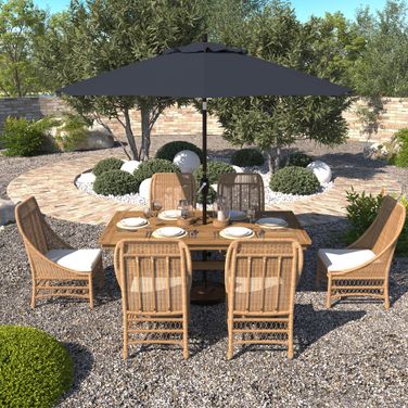 Pacific Trail 9' Patio Umbrella with Aluminum Pole Ribs Push Button Tilt Crank Lift with Sunbrella Fabric In Spectrum Indigo and Bronze