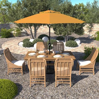 Pacific Trail 9' Patio Umbrella with Aluminum Pole Ribs Push Button Tilt Crank Lift with Sunbrella Fabric In Sunflower Yellow and Stone Black