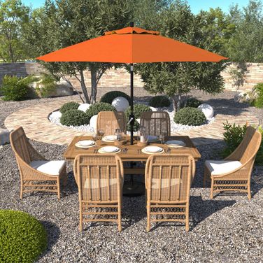 Pacific Trail 9' Patio Umbrella with Aluminum Pole Ribs Push Button Tilt Crank Lift with Sunbrella Fabric In Tuscan and Stone Black