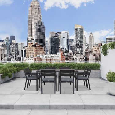 Pacifica 9 Piece Square Dining Set In Canvas Charcoal and Black