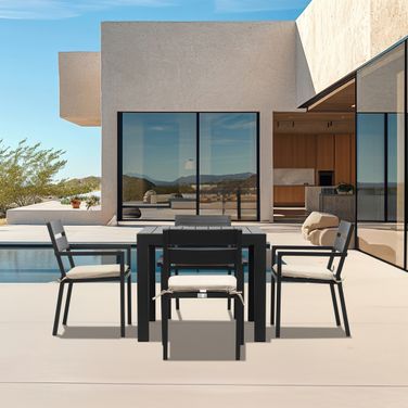 Pacifica Classic 4 Seat Square Dining Set In Canvas Flax and Black
