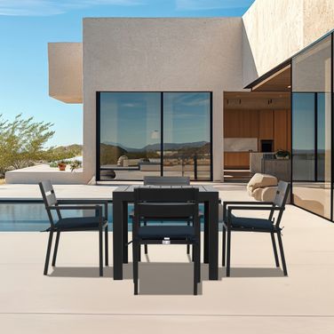 Pacifica Classic 4 Seat Square Dining Set In Spectrum Indigo and Black