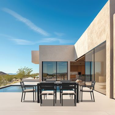 Pacifica Classic 6 Seat Rectangular Dining Set In Canvas Flax and Black