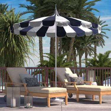Pagoda 8.5' Patio Umbrella with Aluminum Pole Push Lift with Sunbrella Fabric In Natural/Navy Blue/White