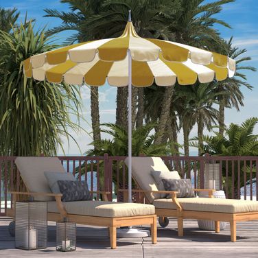 Pagoda 8.5' Patio Umbrella with Aluminum Pole Push Lift with Sunbrella Fabric In Natural/Sunflower Yellow/White