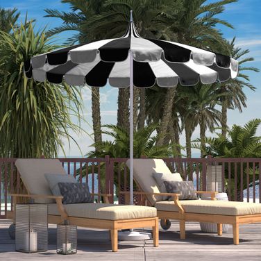 Pagoda 8.5' Patio Umbrella with Aluminum Pole Push Lift with Sunbrella Fabric In Natural/White/Black
