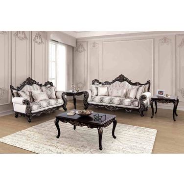Palencia Living Room Set In Dark Cherry and Beige