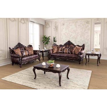 Palencia Living Room Set In Dark Cherry and Brown