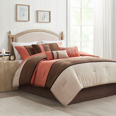 Palisades 7 Piece Faux Suede California King Comforter Set In Coral