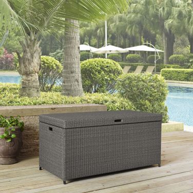 Palm Harbor Wicker Outdoor Storage Box In Weathered Gray