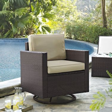 Palm Harbor Wicker Swivel Rocker Outdoor Chair In Sand and Brown