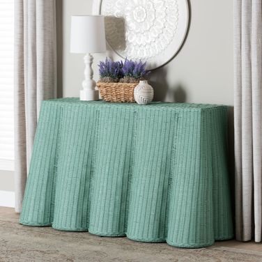 Palm Scallop Rattan Console Table In Seafoam Green