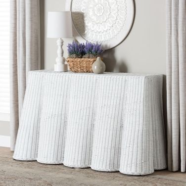 Palm Scallop Rattan Console Table In White