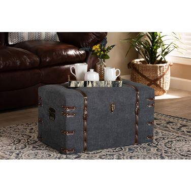 Palma Modern and Contemporary Transitional Grey Fabric Upholstered Storage Trunk Ottoman