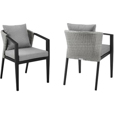 Palma Outdoor Patio Dining Chair Set of 2 In Aluminum and Wicker with Gray Cushions