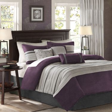 Palmer Polyester Microsuede Pieced California King Comforter 7 Piece Set In Purple