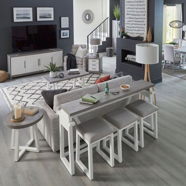 Palmetto Heights Two Tone Shell White and Driftwood Console Bar Table Set