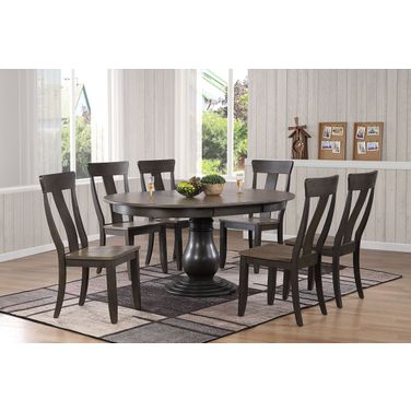 Panel Back 7-Piece Bella Dining Set In Grey Stone and Black Stone