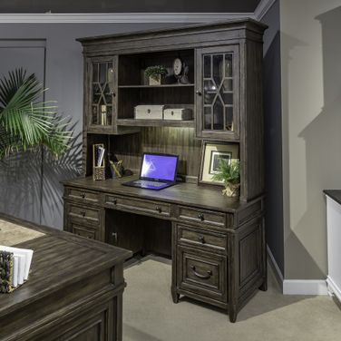 Paradise Valley Credenza and Hutch In Saddle Brown