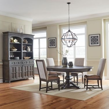 Paradise Valley Pedestal Dining Set In Saddle Brown