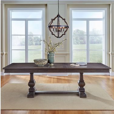 Paradise Valley Trestle Table Set In Saddle Brown
