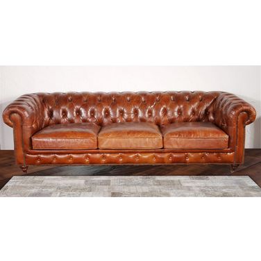 Paris Club Top Grain Leather Tufted Chester Bay Sofa In Brown