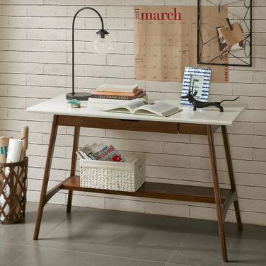 Parker Desk In Off-White and Pecan