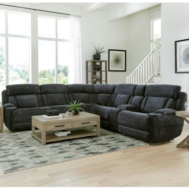 Parker Living Dalton Lucky Charcoal 6 Piece Modular Power Reclining Sectional With Power Headrests And Console