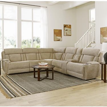 Parker Living Dalton Lucky Fawn 6 Piece Modular Power Reclining Sectional With Power Headrests And Console