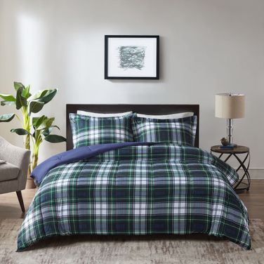 Parkston Microfiber Printed 3 Piece King Comforter Mini Set In Navy