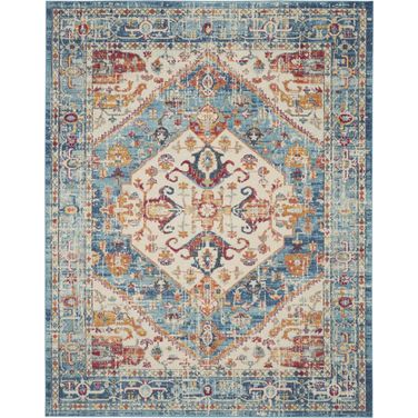 Passion Ivory and Light Blue 6'7" x 9'6" Bohemian Area Rug