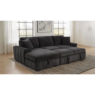 Pastrana Upholstered Sleeper Sectional Sofa LAF Chaise In Charcoal Grey