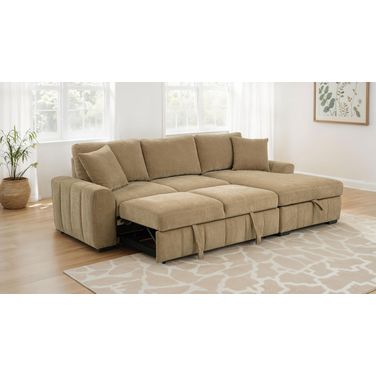 Pastrana Upholstered Sleeper Sectional Sofa RAF Chaise In Camel