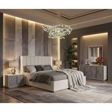 Pavira Bedroom Set with LED Lights In Stone