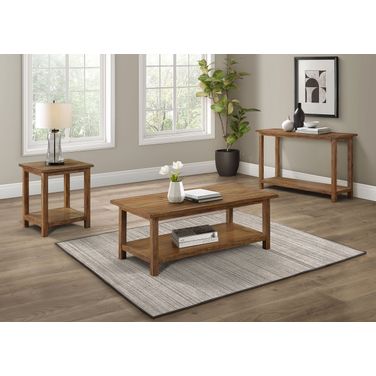 Payne Wood Occasional Table Set with Shelf In Distressed Brown