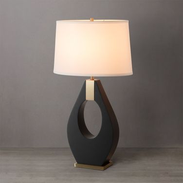 Pearson White Cotton-Linen Shade Table Lamp In Ebony and Weathered Brass