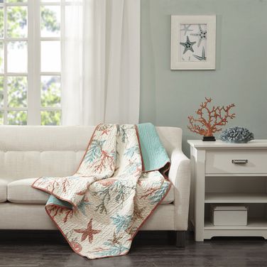 Pebble Cotton Sateen Oversized Quilted Printed Throw In Coral