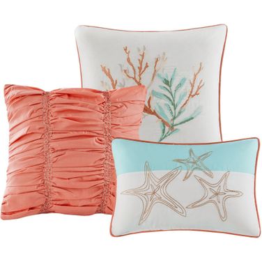 Pebble Cotton Sateen Printed 6 Piece Full Coverlet Set In Coral