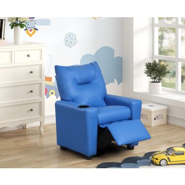 Perline 23 Inch PVC Fabric Kids Recliner Chair with Cupholder In Blue