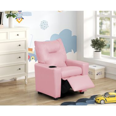 Perline 23 Inch PVC Fabric Kids Recliner Chair with Cupholder In Pink
