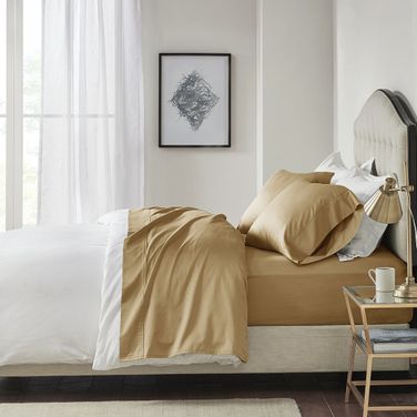 Pima Cotton Sateen 4 Piece Queen Sheet Set In Gold
