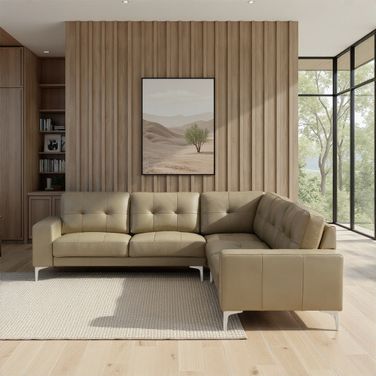 Pimentel 102 Inch Sectional Sofa with Tufted Back and Track Arms In Khaki