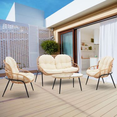 Pine 4-Piece Patio Conversation Set In Cream