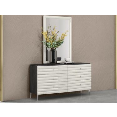 Pino Dresser In High Gloss Dark Grey Angley With 6 Self-Closing Drawers In High Gloss Light Grey