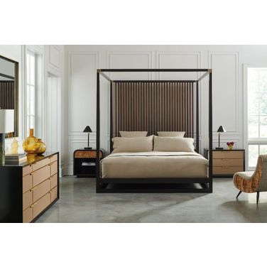 Pinstripe Dark Chocolate And Rich Walnut Canopy Bedroom Set