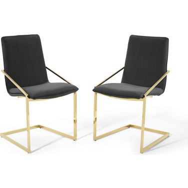 Pitch Dining Armchair Performance Velvet Set of 2 In Gold and Green
