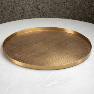 Plaid Etched Tray In Antique Brass
